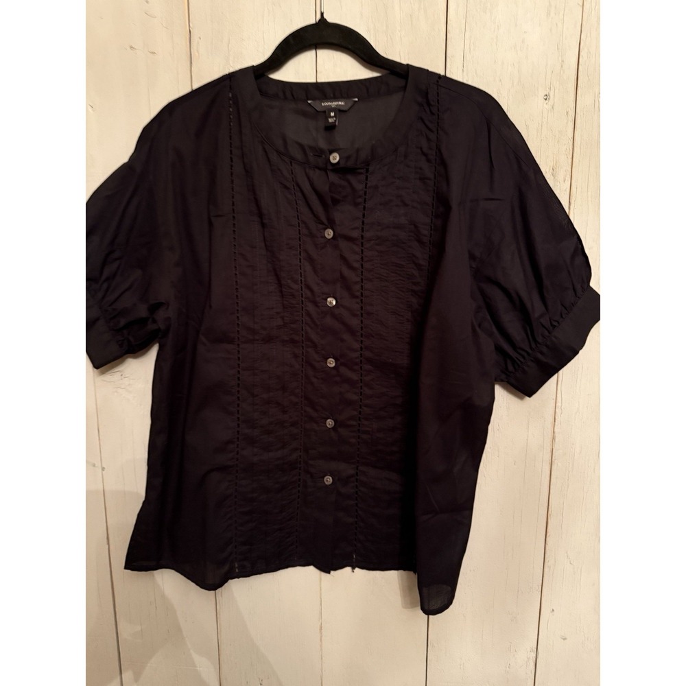 Banana Republic Voile Pleated Blouse Black Pintuck Top M Coastal Preppy - Picture 5 of 10